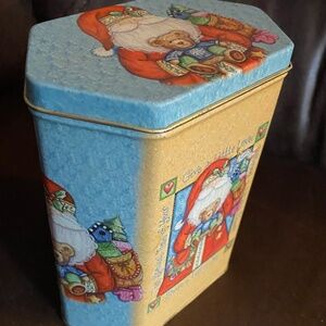 Debra Jordan Bryan Vintage Christmas “Santa and Bear” Tin Love Cheer Joy 6x5x3"
